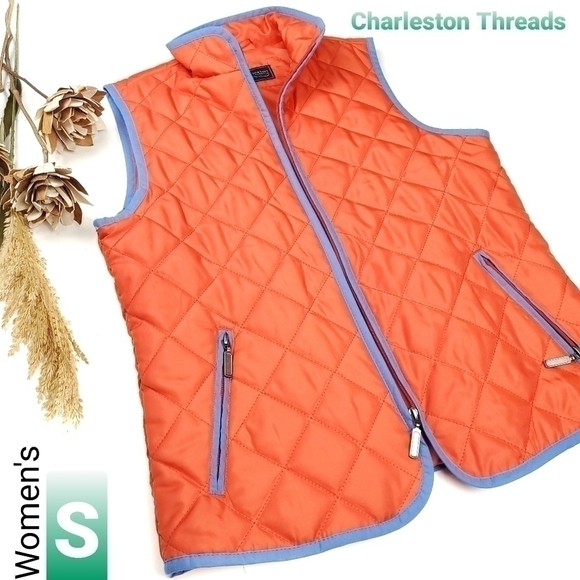 Jackets & Blazers - Charleston Threads Orange Blue Light Puffer Vest S